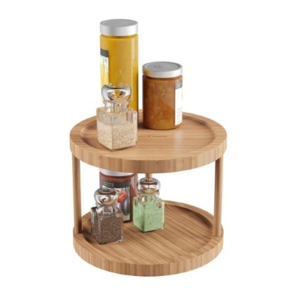 Hastings Home 2-tier Lazy Susan All-Natural Bamboo Round Turntable, Pantry, Vanity Organizer, 10-inch Diameter 918858RCH